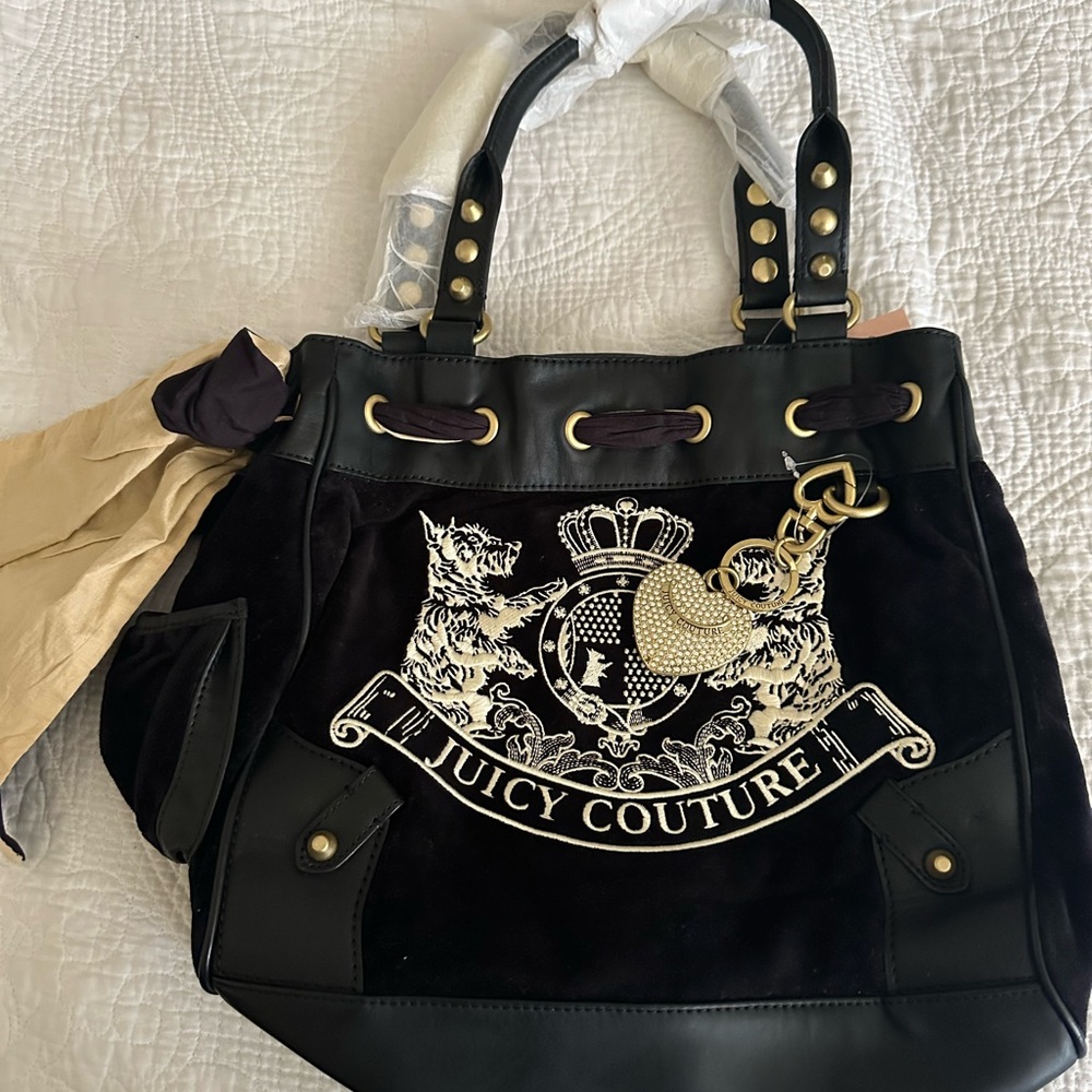 Juicy Couture Black and Gold Tote with Gold Accents